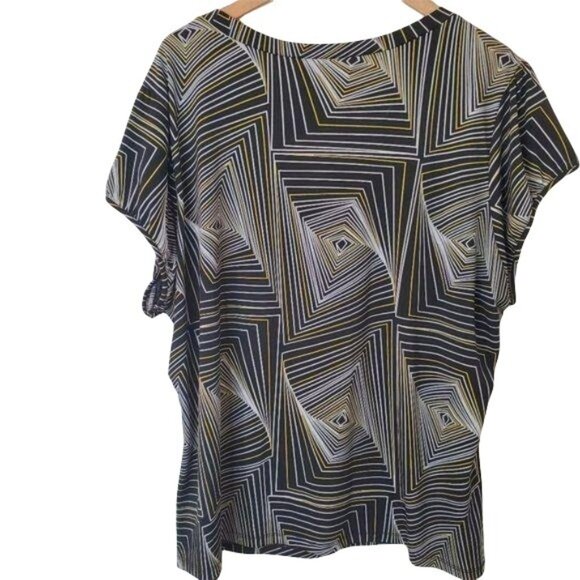 Vintage Worthington Womens 3XG Geometric Print Short Sleeve Blouse Black/White/Y - Picture 4 of 9